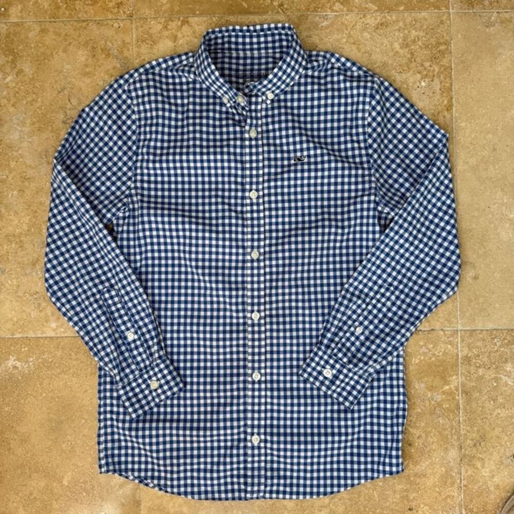 Vineyard Vines Boys Gingham Button Down Shirt Size M Long Sleeve Preppy Classic